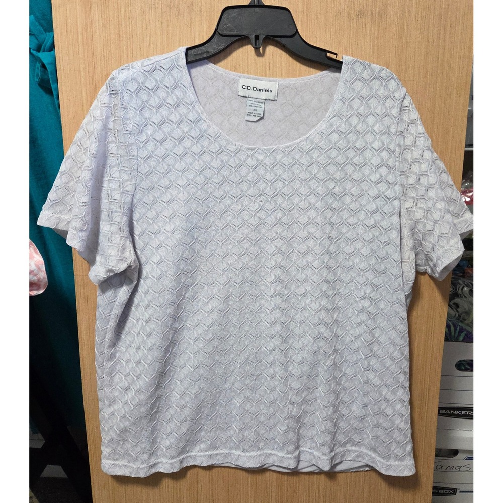 C.D. Daniels Sz 2X Ladies Knit Top Textured Short Sleeve Lined Blouse White‎